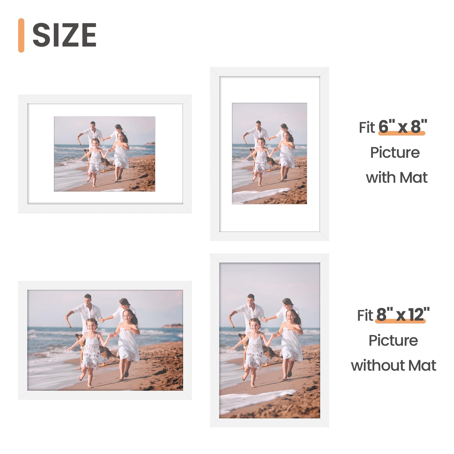 Picture Frame Set of 5, Display Pictures with Mat Without Mat, Wall Gallery Photo Frames