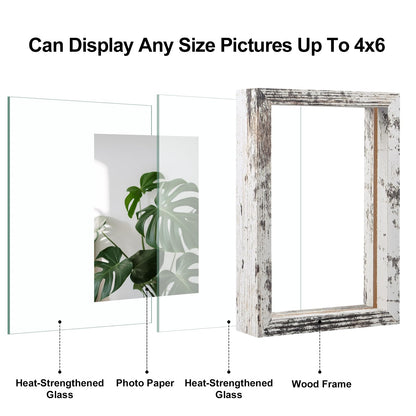 Floating Frames Set of 2, Double Glass Picture Frame, Made of Solid Wood Display Any Size Photo up to 11x14, Wall Mount or Tabletop Standing