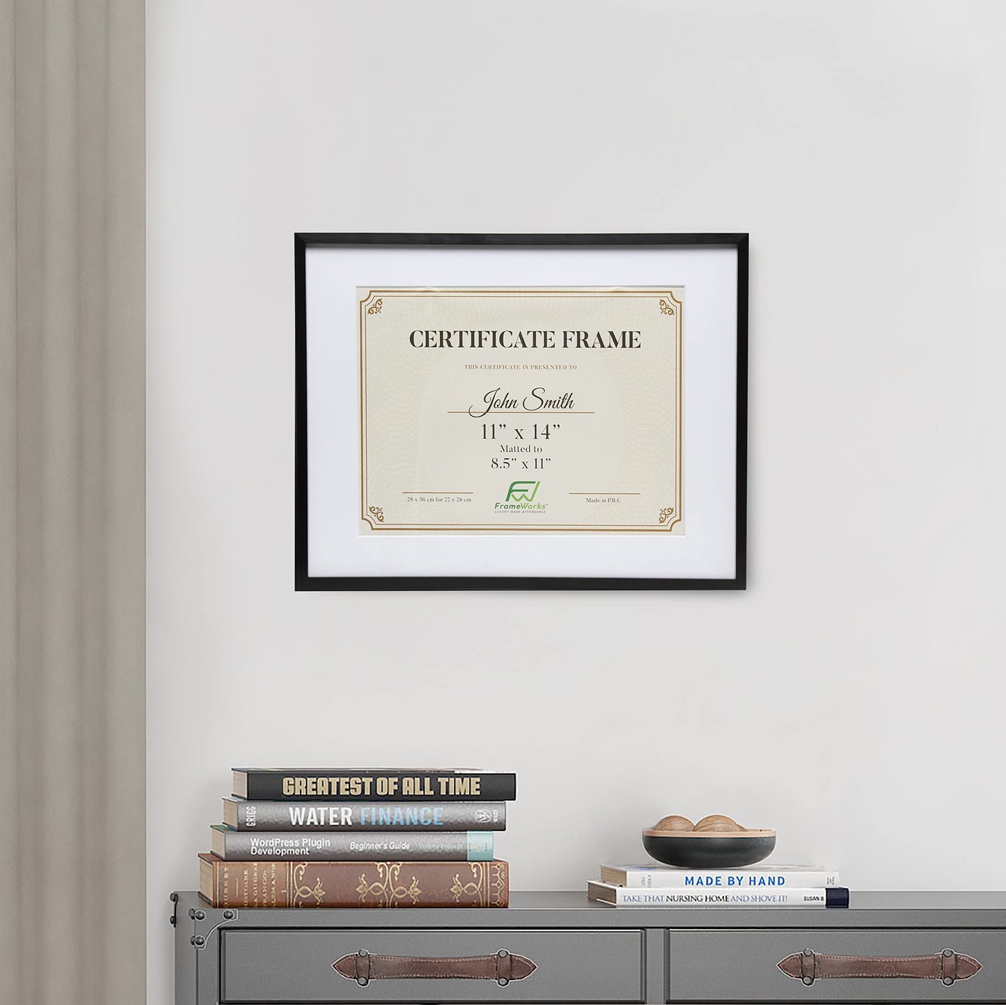 11”x14” Matted to 8.5”x11” – Deluxe Brass Gold Aluminum Contemporary Diploma Frame with Tempered Glass and Removable Mat