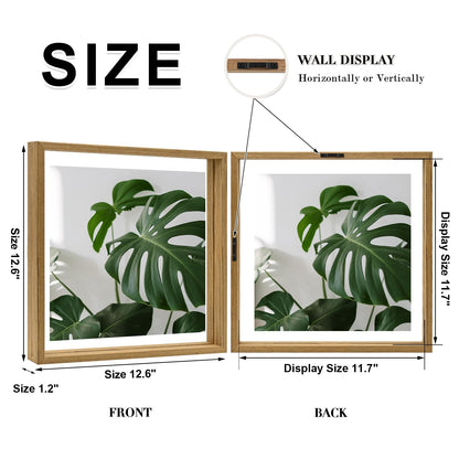 Floating Frames Set of 2, Double Glass Picture Frame, Made of Solid Wood Display Any Size Photo up to 11x14, Wall Mount or Tabletop Standing