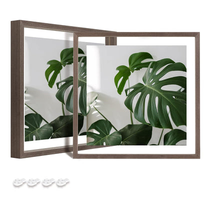 Floating Frames Set of 2, Double Glass Picture Frame, Made of Solid Wood Display Any Size Photo up to 11x14, Wall Mount or Tabletop Standing