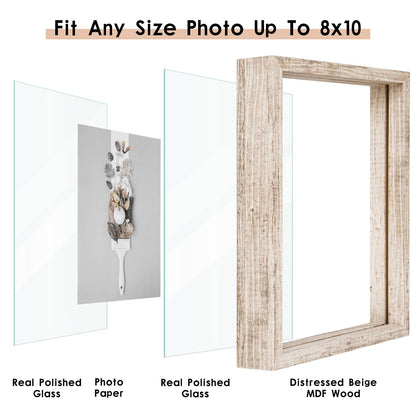 Floating Frame Set of 2, Double Glass Rustic Photo Frame for Wall Hanging or Tabletop, Display 4x6 or 3x5 Photo for Floating Effect