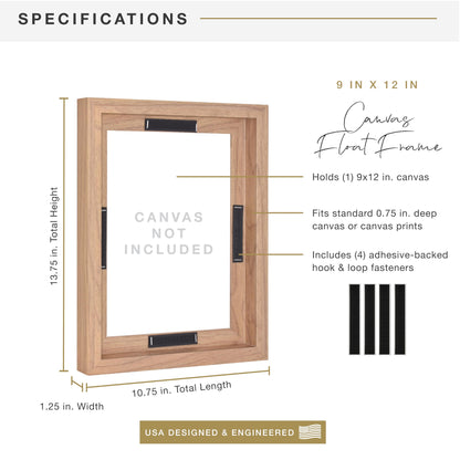 Floating Canvas Frame, Art Frames for Canvas Paintings with Adhesive Fasteners and Hanging Hardware