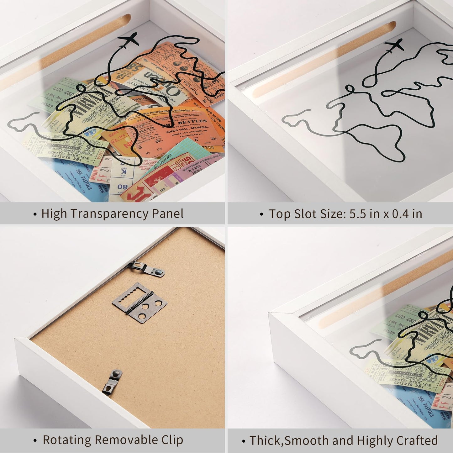 Travel Adventure Archive Shadow Box For Memories, & Concert Travel Ticket Stub Top Loading Shadow Keepsake Box With Slot On Top