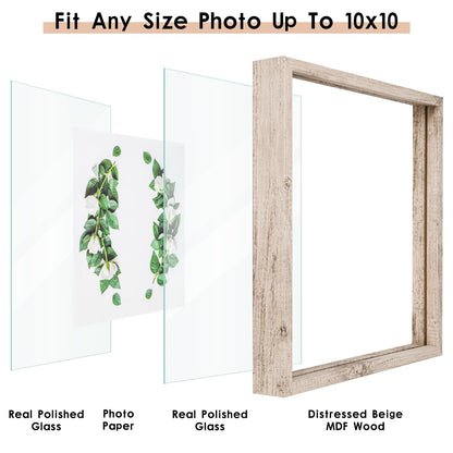 Floating Frame Set of 2, Double Glass Rustic Photo Frame for Wall Hanging or Tabletop, Display 4x6 or 3x5 Photo for Floating Effect