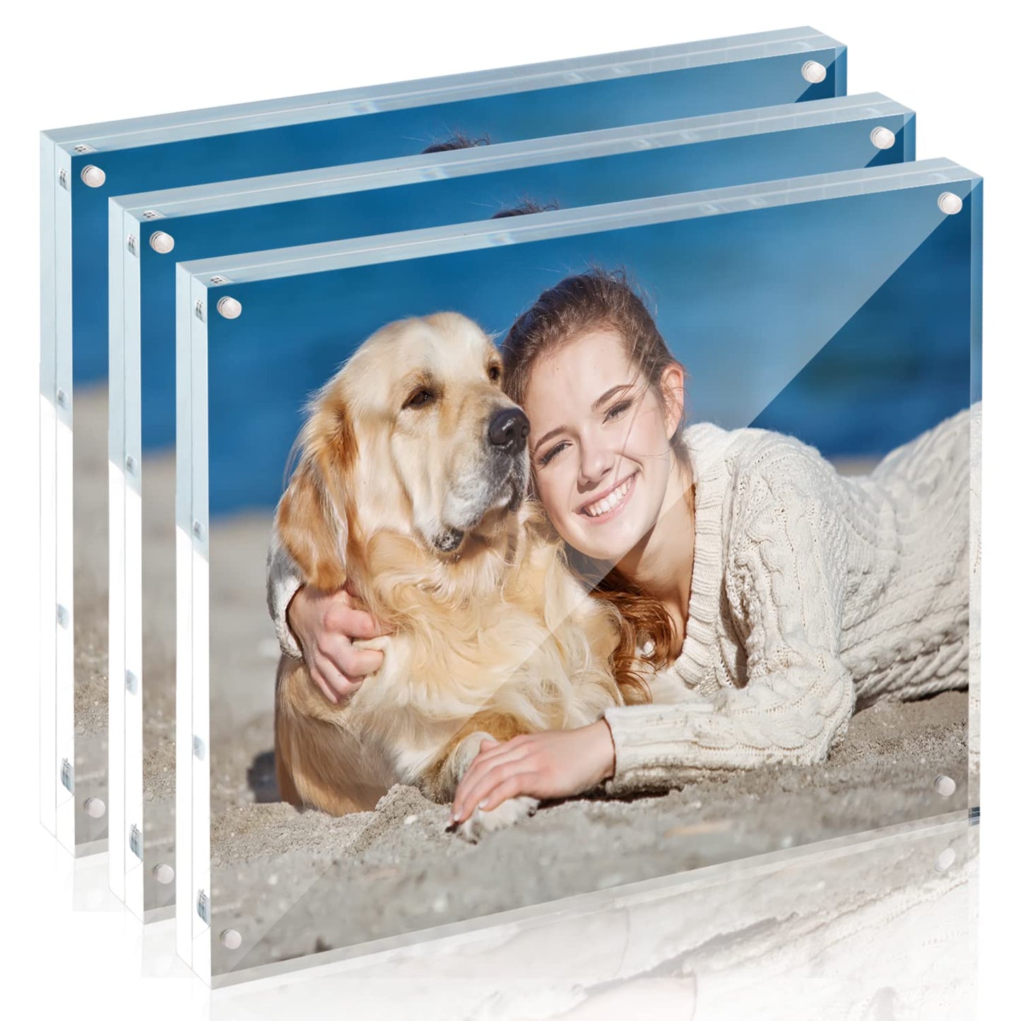 Acrylic Photo Frames Horizontal Magnet Double Sided Photo Frame with Microfiber Cloth, 12 + 12MM Thickness Clear Picture Frame Desktop Display