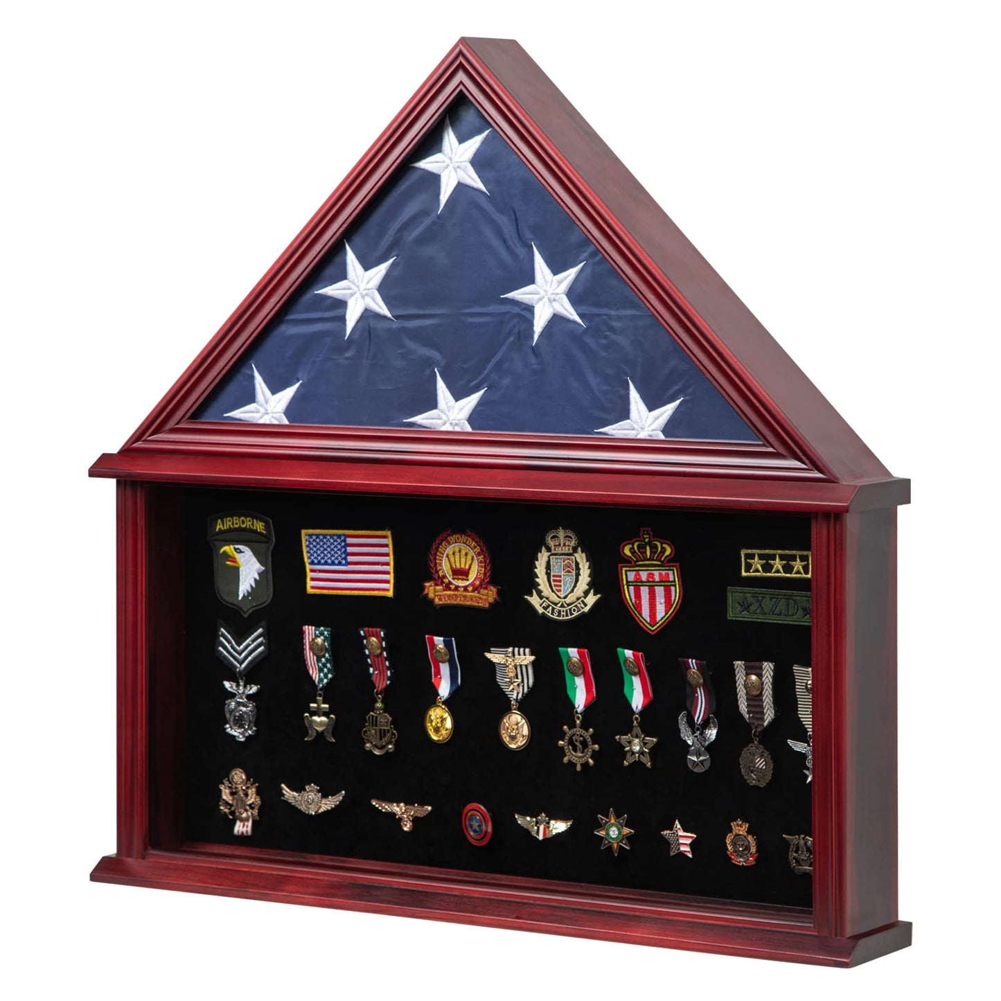 Large Military Shadow Box Solid Wood Burial Flag Display Case for American Veteran Display Fits a Folded 5'x9.5' Flag Mahogany Finish