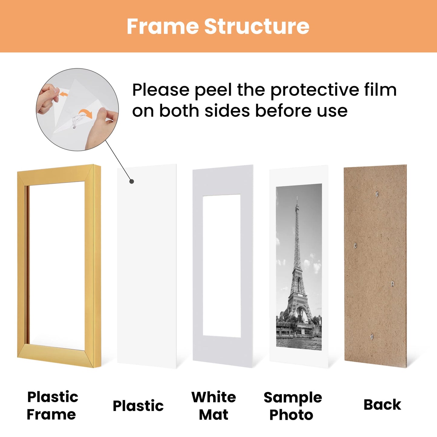 Picture Frame Set of 5, Display Pictures with Mat Without Mat, Wall Gallery Photo Frames