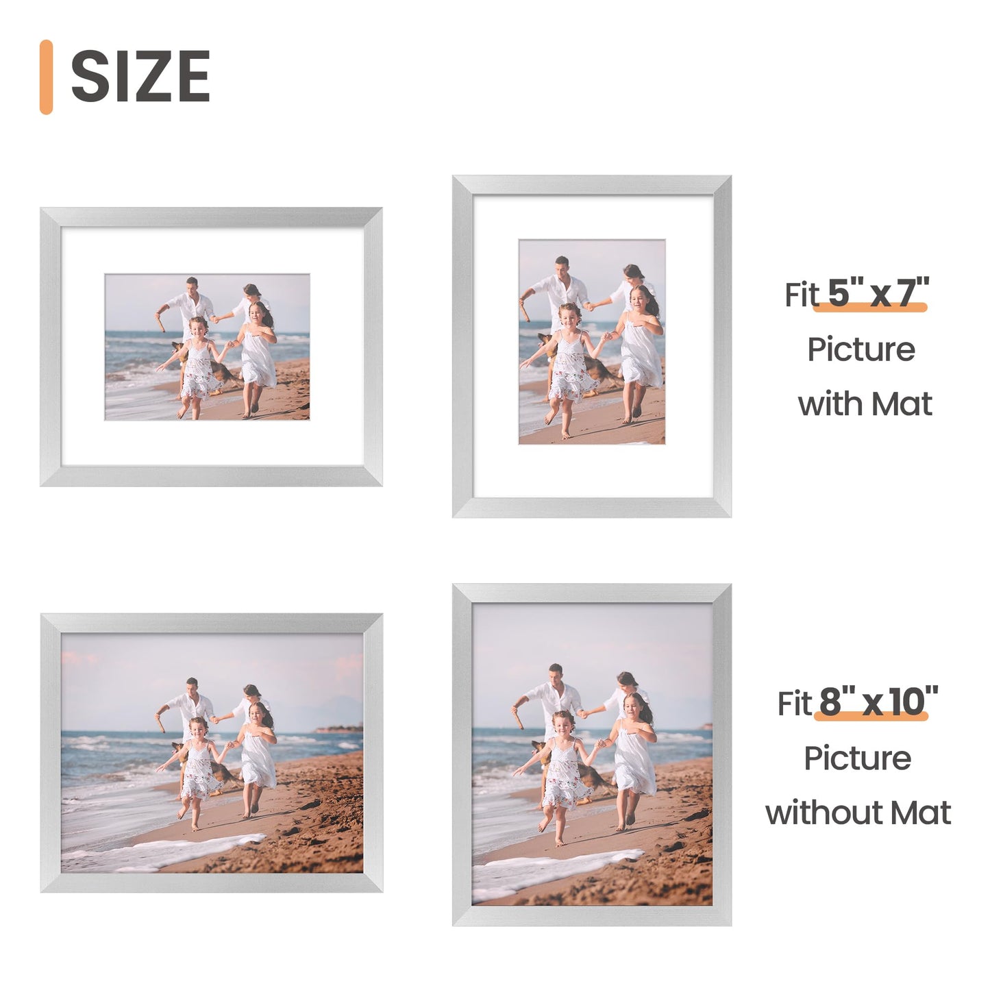 Picture Frame Set of 5, Display Pictures with Mat Without Mat, Wall Gallery Photo Frames