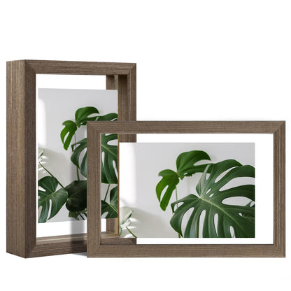 Floating Frames Set of 2, Double Glass Picture Frame, Made of Solid Wood Display Any Size Photo up to 11x14, Wall Mount or Tabletop Standing