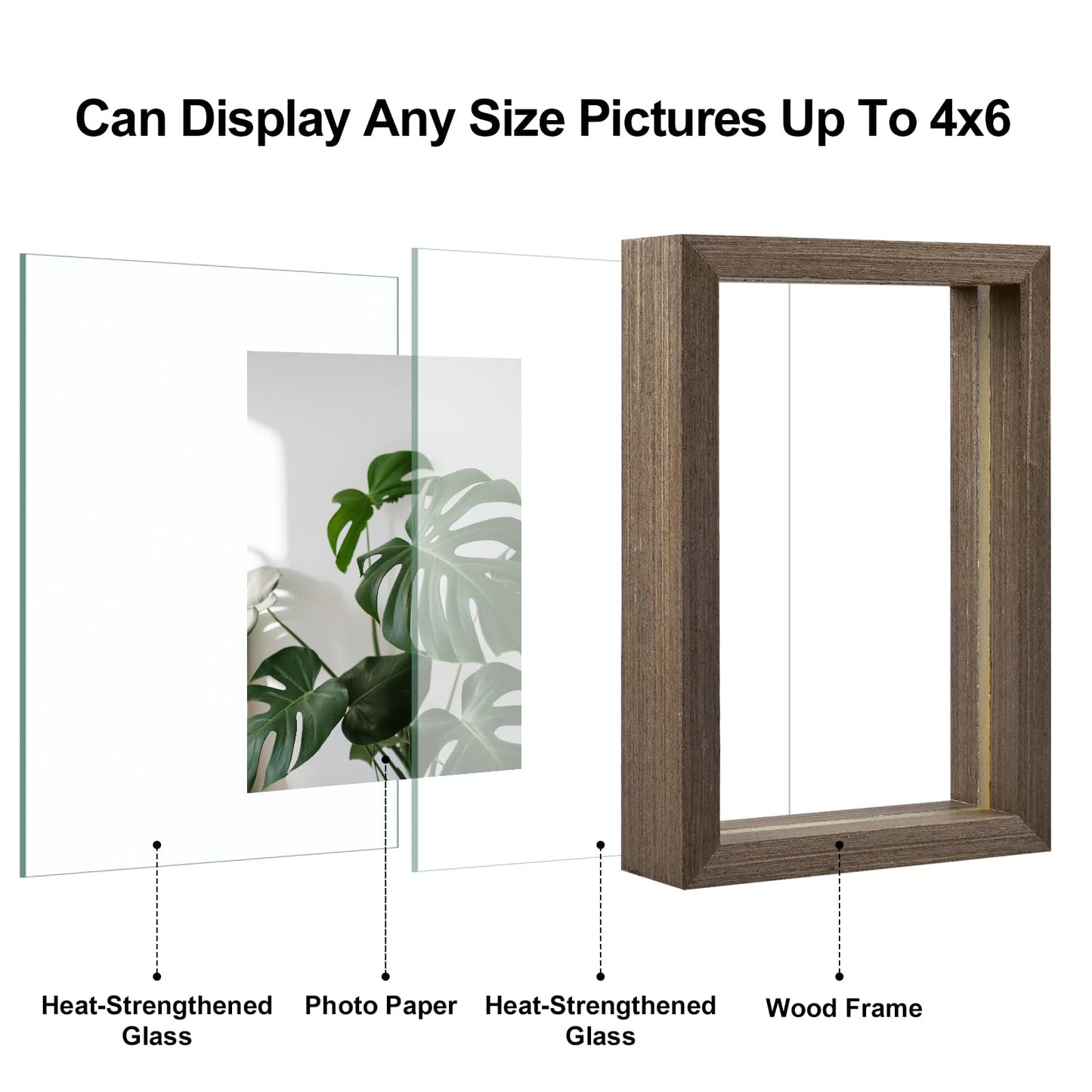 Floating Frames Set of 2, Double Glass Picture Frame, Made of Solid Wood Display Any Size Photo up to 11x14, Wall Mount or Tabletop Standing