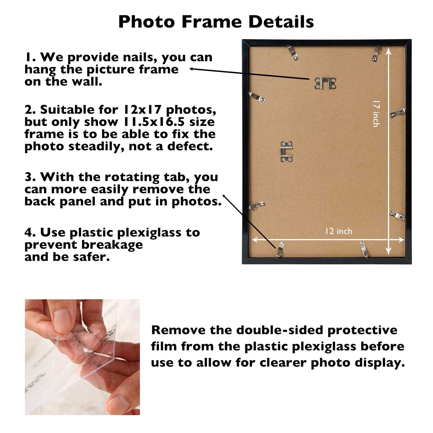 Picture Frame for Certificate Poster and Photo, Horizontal and Vertical Formats for Wall Hanging or Tabletop, Shatter Resistant Plexiglass