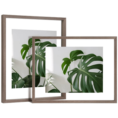 Floating Frames Set of 2, Double Glass Picture Frame, Made of Solid Wood Display Any Size Photo up to 11x14, Wall Mount or Tabletop Standing