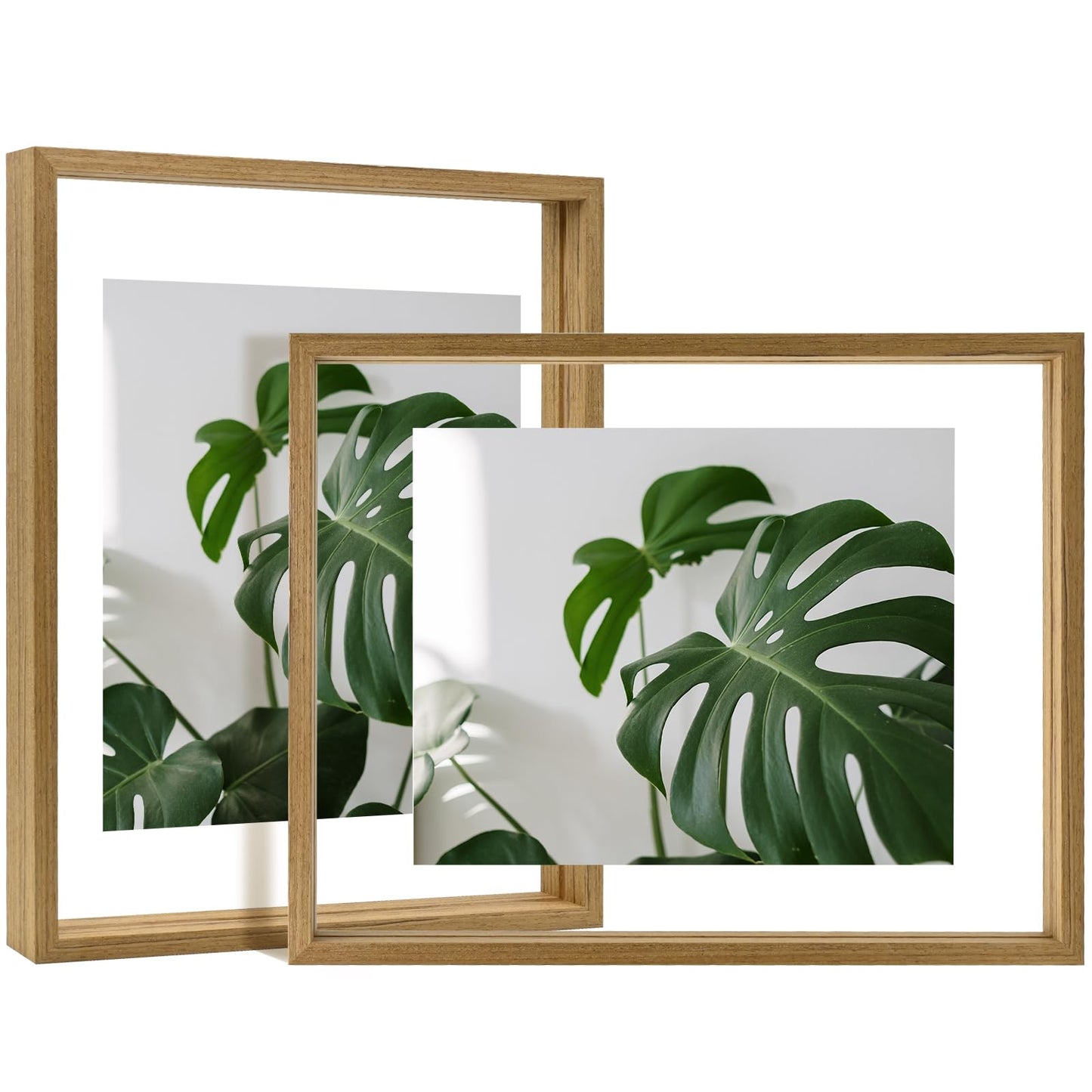 Floating Frames Set of 2, Double Glass Picture Frame, Made of Solid Wood Display Any Size Photo up to 11x14, Wall Mount or Tabletop Standing