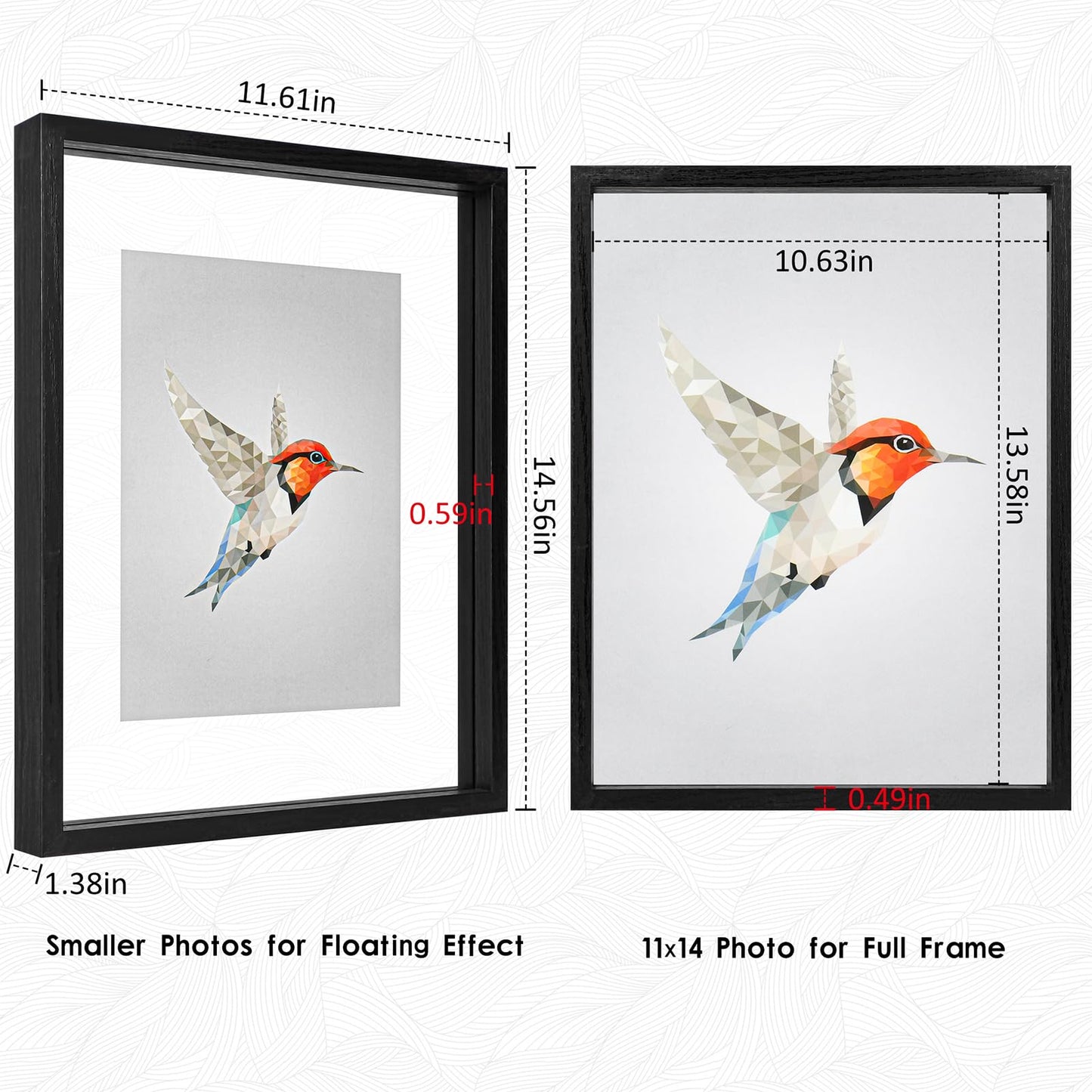 Floating Frame Set of 2, Double Glass Rustic Photo Frame for Wall Hanging or Tabletop, Display 4x6 or 3x5 Photo for Floating Effect