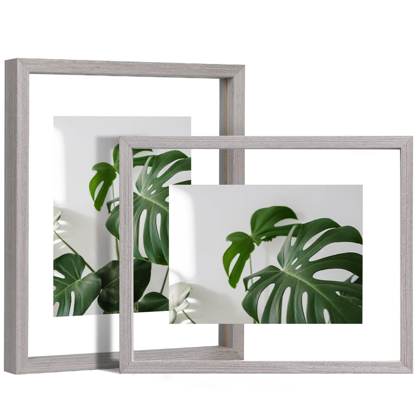 Floating Frames Set of 2, Double Glass Picture Frame, Made of Solid Wood Display Any Size Photo up to 11x14, Wall Mount or Tabletop Standing