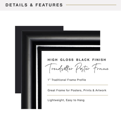 Trendsetter Poster Frame Black High-Gloss, Vertical & Horizontal Wall Hanging Large Picture Frame for Photos, Posters & Art Prints