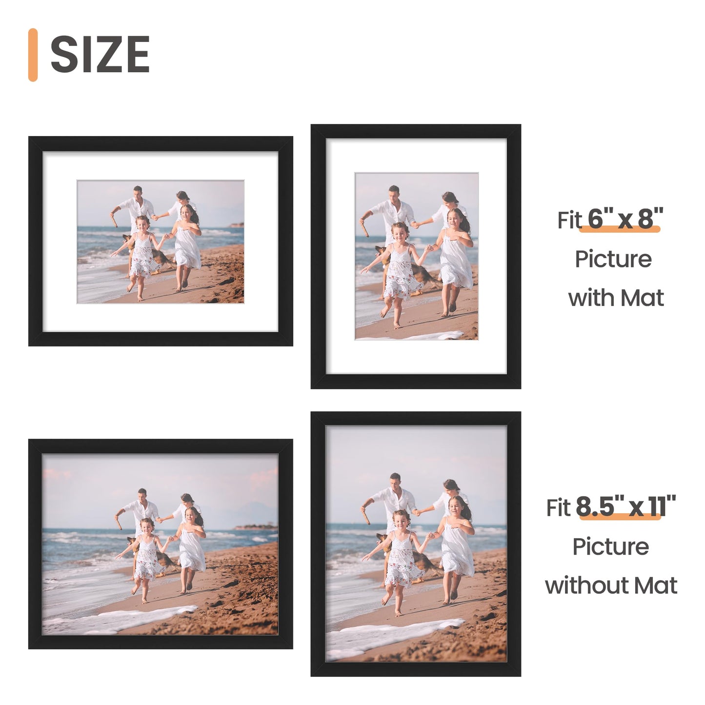 Picture Frame Set of 5, Display Pictures with Mat Without Mat, Wall Gallery Photo Frames