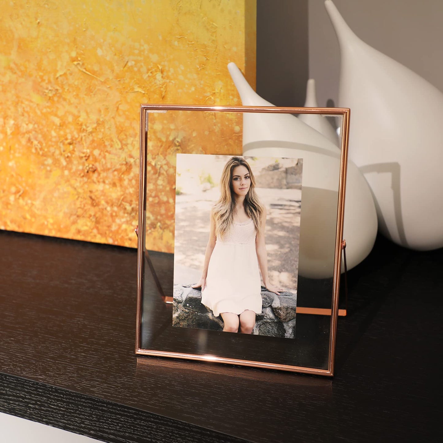 Gold Floating Frame Tabletop Shelf Photo Frames