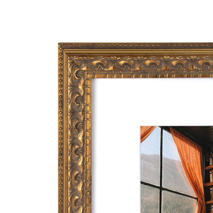 Ornate Finish Vintage Photo Frame with White Mat & Real Glass