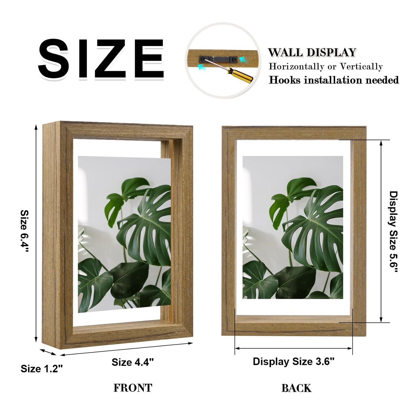 Floating Frames Set of 2, Double Glass Picture Frame, Made of Solid Wood Display Any Size Photo up to 11x14, Wall Mount or Tabletop Standing