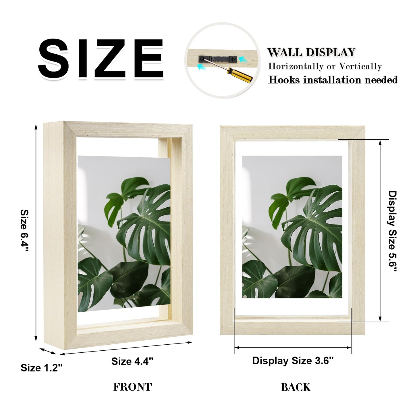 Floating Frames Set of 2, Double Glass Picture Frame, Made of Solid Wood Display Any Size Photo up to 11x14, Wall Mount or Tabletop Standing