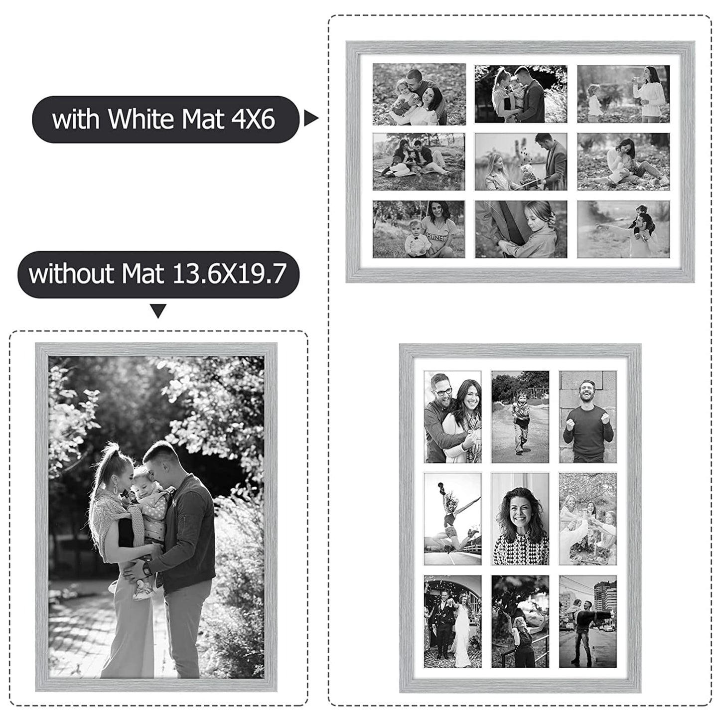 13.6x19.7 Wood Collage Frame with Real Glass and White Displays (9) 4x6 Pictures