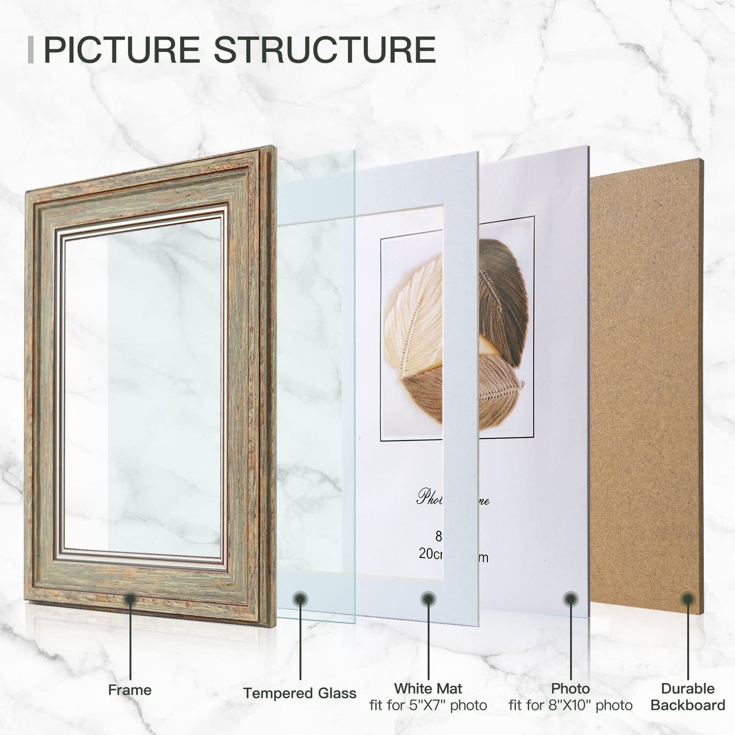 3 Pack Picture Frames Farmhouse Rustic Vintage Distressed Wood Grain Photo Frame with Tempered Glass for Table Top Display and Wall Hanging