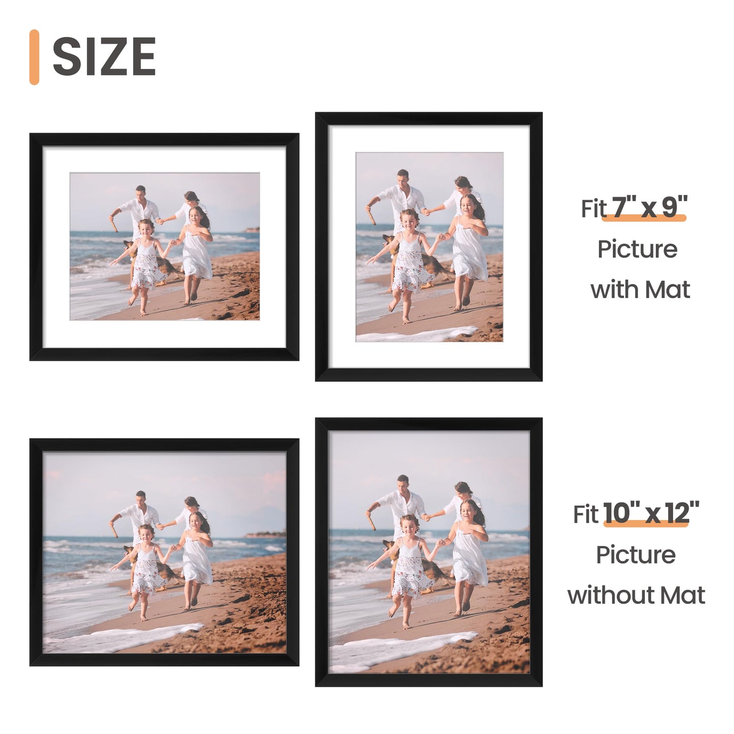 Picture Frame Set of 5, Display Pictures with Mat Without Mat, Wall Gallery Photo Frames