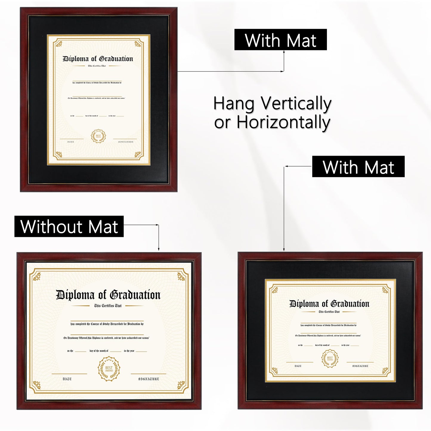 11x14 Diploma Frame 15x18 Certificate without Mat, Solid Wood & UV Protection Acrylic, Cherry Finish