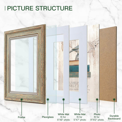 3 Pack Picture Frames Farmhouse Rustic Vintage Distressed Wood Grain Photo Frame with Tempered Glass for Table Top Display and Wall Hanging