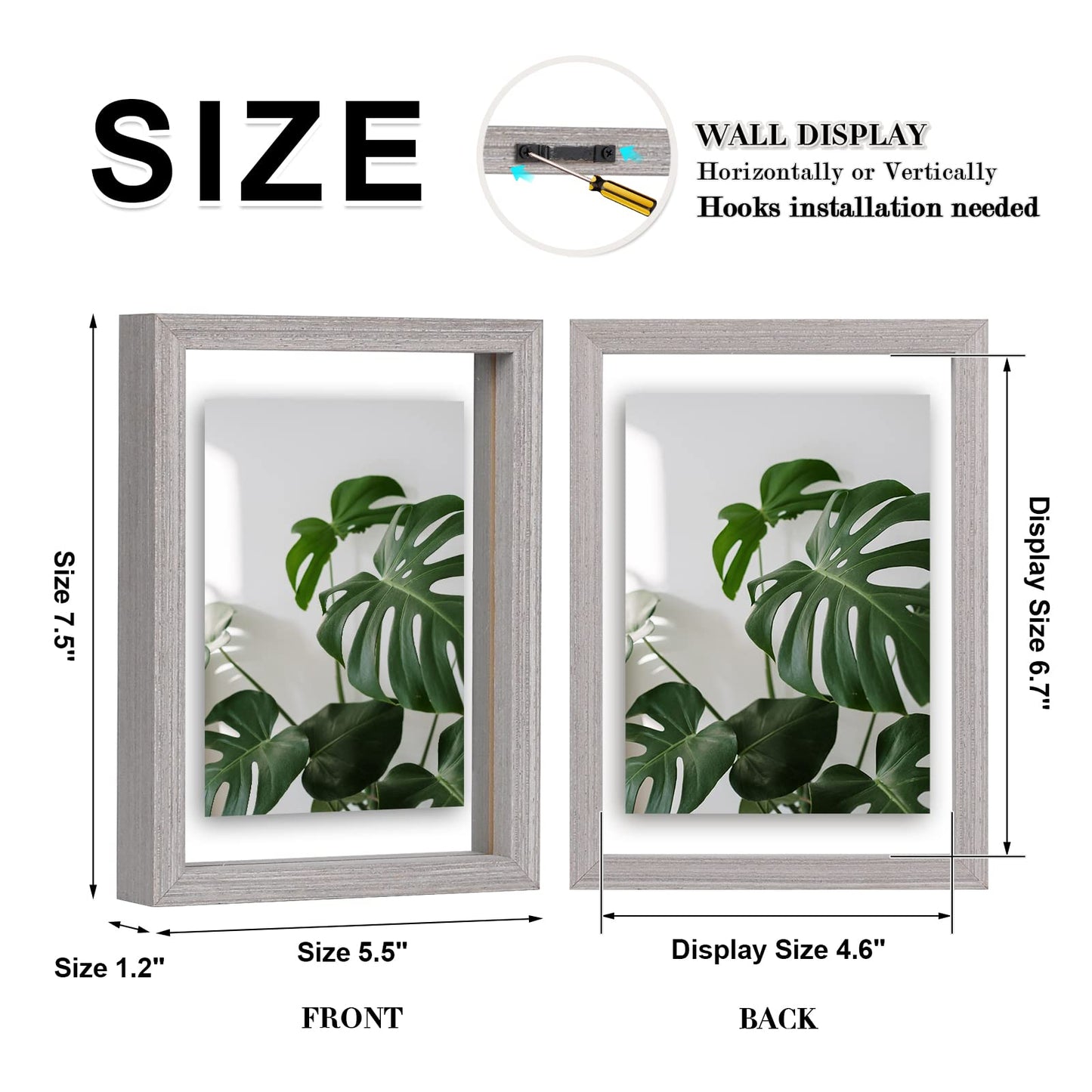 Floating Frames Set of 2, Double Glass Picture Frame, Made of Solid Wood Display Any Size Photo up to 11x14, Wall Mount or Tabletop Standing