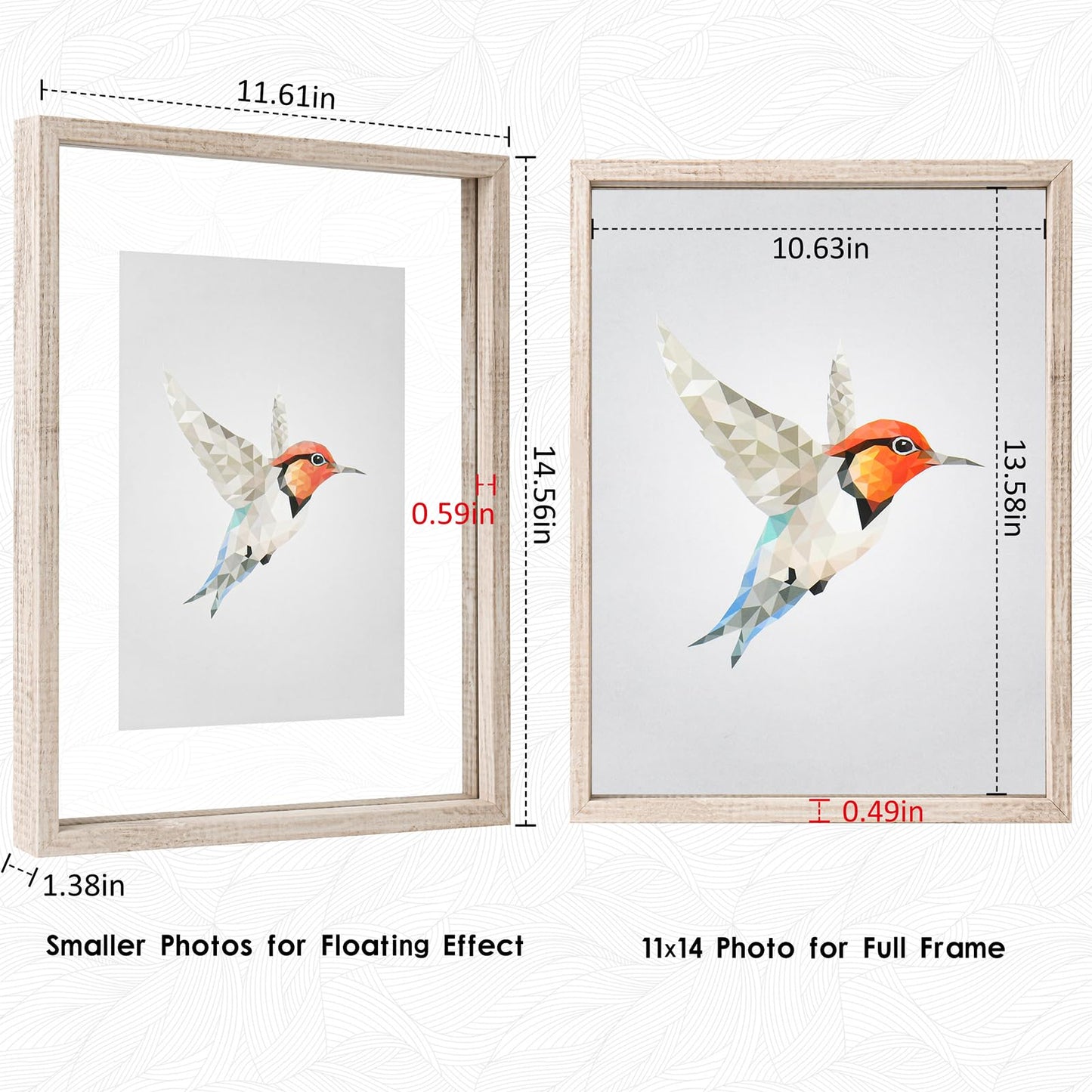 Floating Frame Set of 2, Double Glass Rustic Photo Frame for Wall Hanging or Tabletop, Display 4x6 or 3x5 Photo for Floating Effect