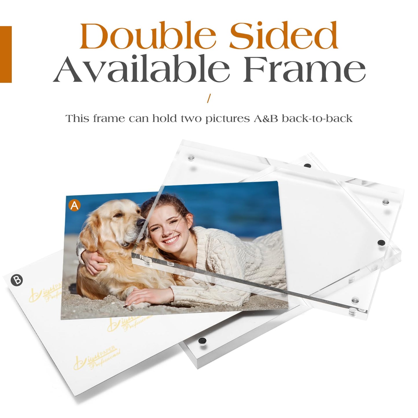 Acrylic Photo Frames Horizontal Magnet Double Sided Photo Frame with Microfiber Cloth, 12 + 12MM Thickness Clear Picture Frame Desktop Display