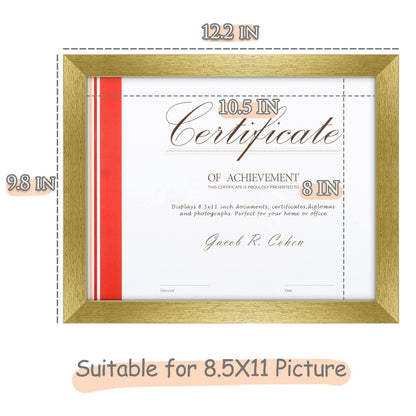 8.5 x 11 Picture Frame with Back Hangers for Wall Display, Easel Stand for Tabletop, for Certificates, Wide Molding