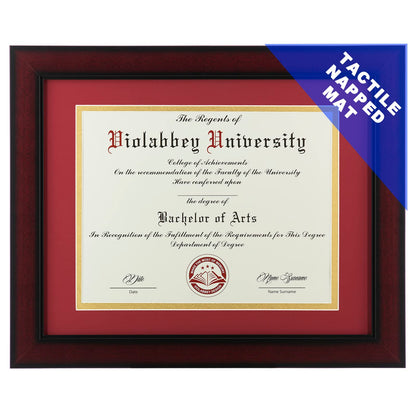 11x14 Diploma Frame with Double Mat for 8.5x11 Documents & Certificates, Smooth Cherry Wood Grain Finish, Wall Mounting & Tabletop Display, Tempered Glass