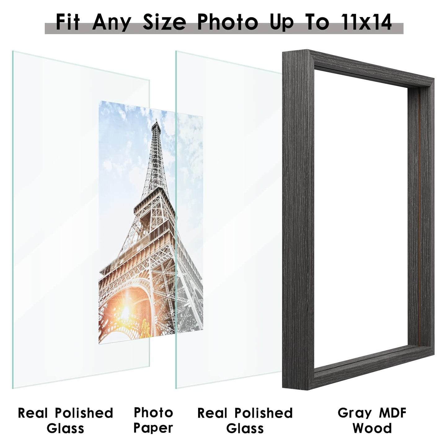 Floating Frame Set of 2, Double Glass Rustic Photo Frame for Wall Hanging or Tabletop, Display 4x6 or 3x5 Photo for Floating Effect