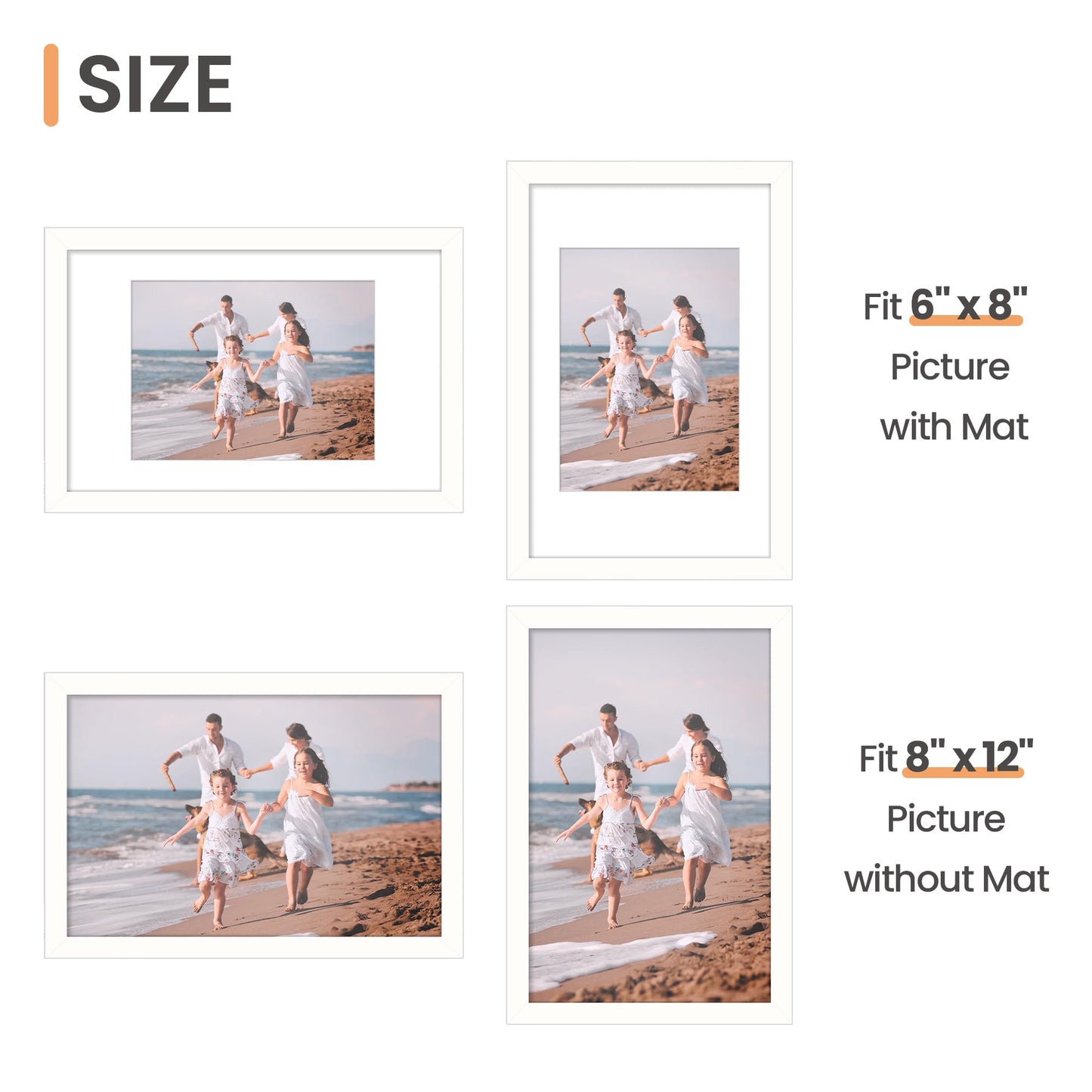 Picture Frame, Display Pictures with Mat or Without Mat, Wall Hanging Photo Frame