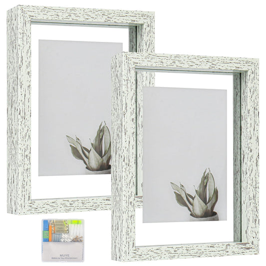 Floating Frame Set of 2, Double Glass Rustic Photo Frame for Wall Hanging or Tabletop, Display 4x6 or 3x5 Photo for Floating Effect