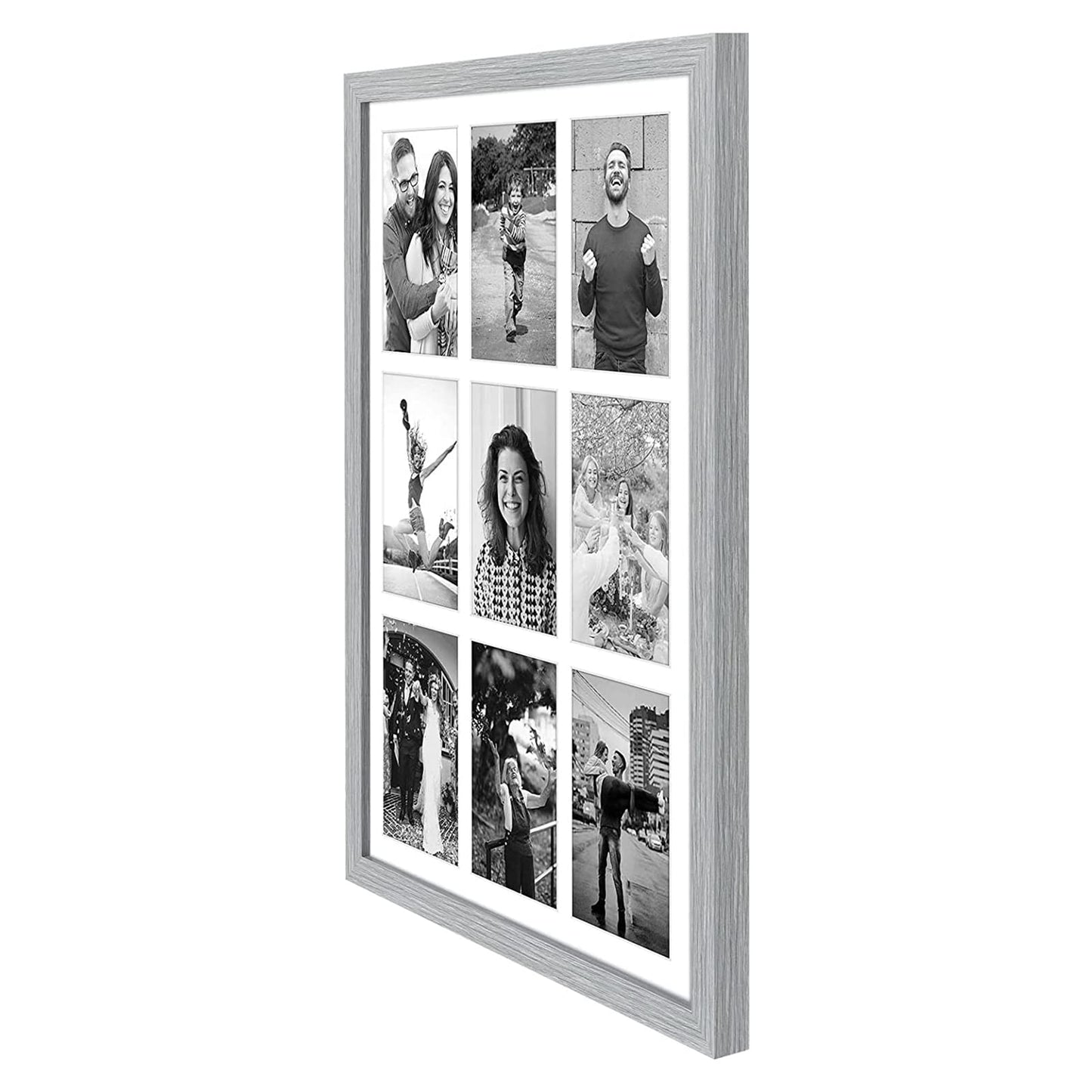 13.6x19.7 Wood Collage Frame with Real Glass and White Displays (9) 4x6 Pictures