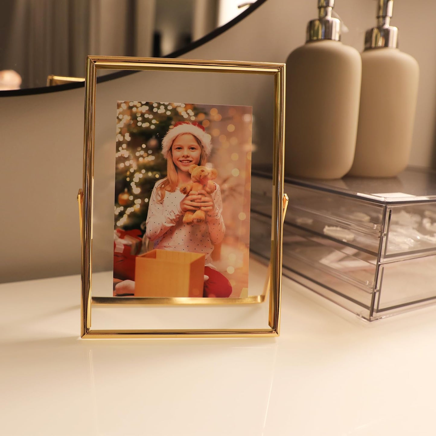 Gold Floating Frame Tabletop Shelf Photo Frames