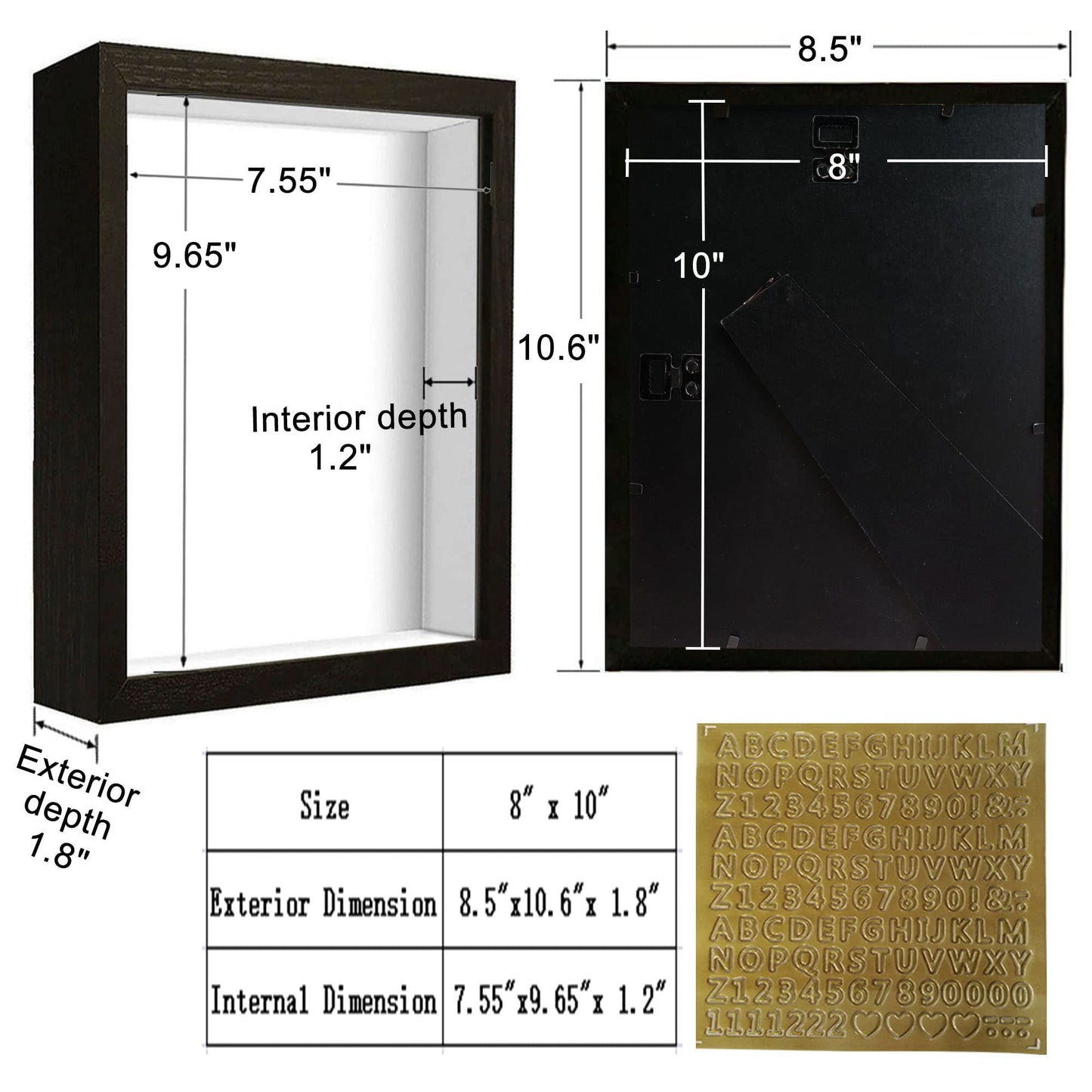 Shadow Box Frame Display Case with Letter Stickers, 3D Picture Frame, Display Case Box for Memorabilia, Baby Items, Wedding Memories, Crafts, Tickets and Photos