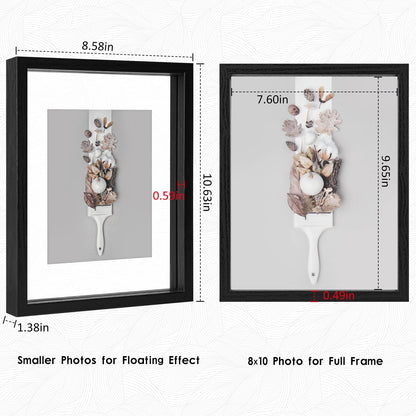 Floating Frame Set of 2, Double Glass Rustic Photo Frame for Wall Hanging or Tabletop, Display 4x6 or 3x5 Photo for Floating Effect