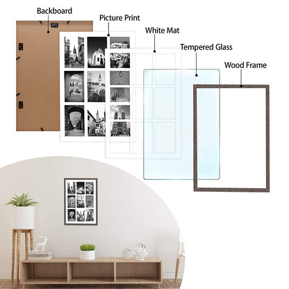 13.6x19.7 Wood Collage Frame with Real Glass and White Displays (9) 4x6 Pictures