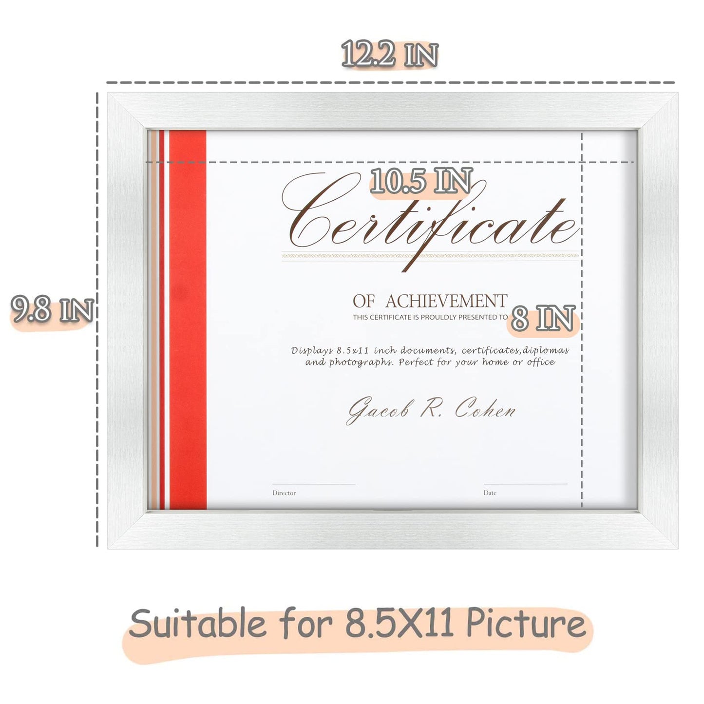 8.5 x 11 Picture Frame with Back Hangers for Wall Display, Easel Stand for Tabletop, for Certificates, Wide Molding