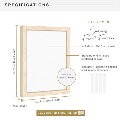 Floating Canvas Frame, Art Frames for Canvas Paintings with Adhesive Fasteners and Hanging Hardware