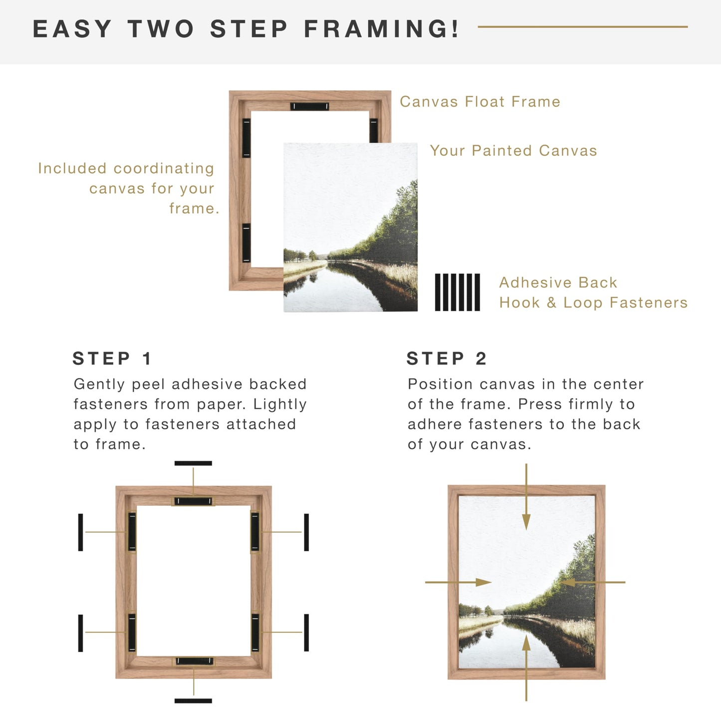 Floating Canvas Frame, Art Frames for Canvas Paintings with Adhesive Fasteners and Hanging Hardware