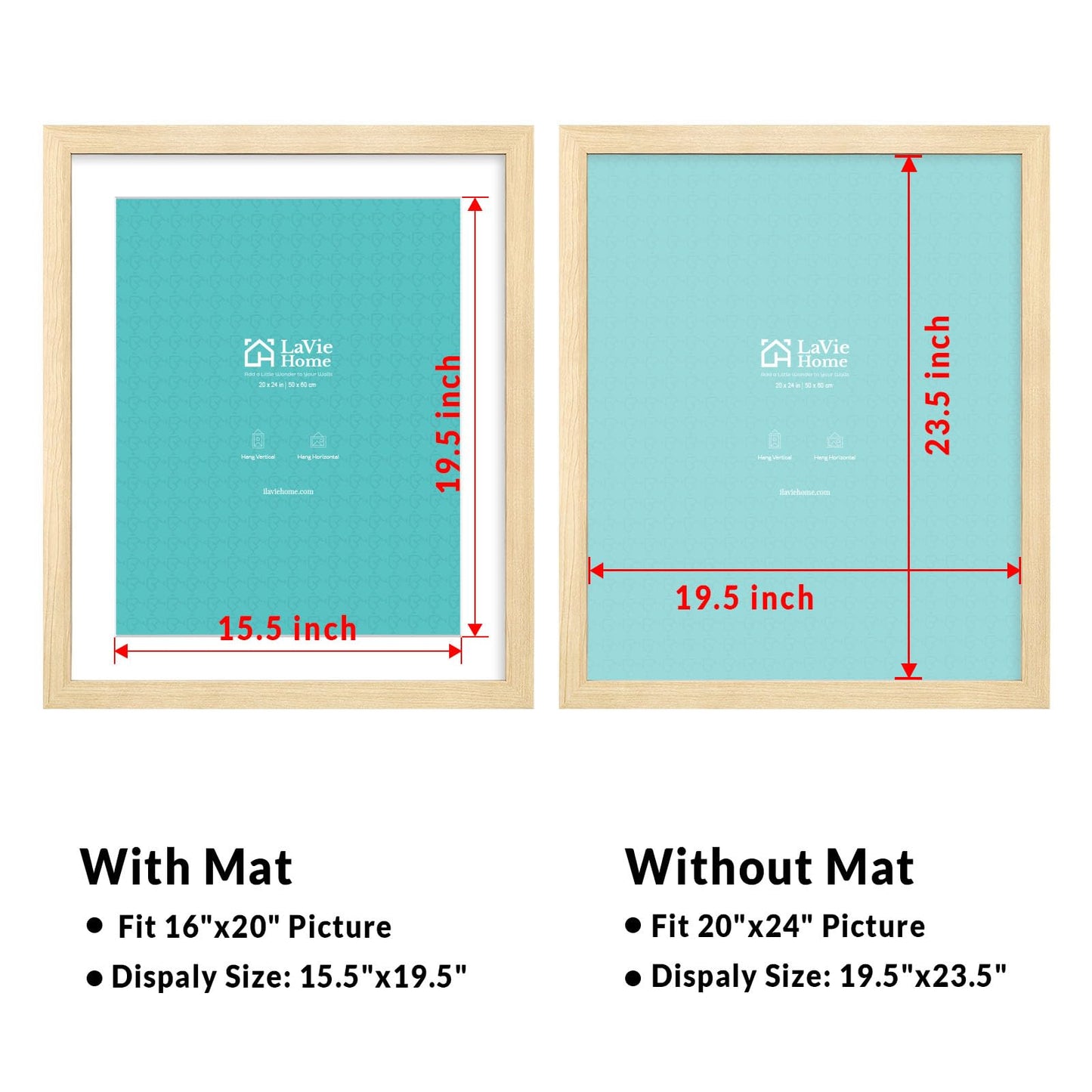 All Sizes Picture Frame, With or Without Mat, Stable and Sturdy Frame and Polished Plexiglass, Horizontal and Vertical Hanging