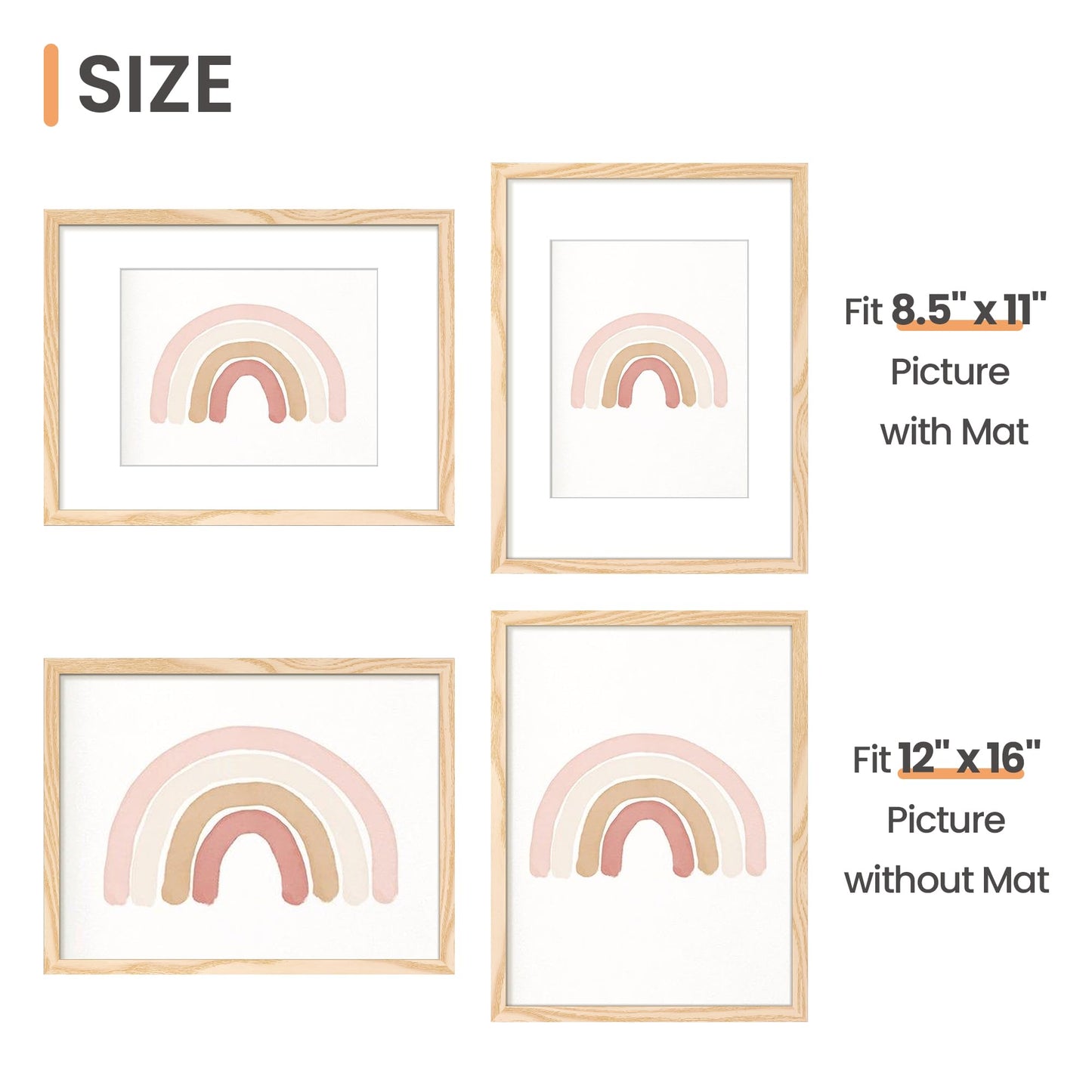 Picture Frame Set of 5, Display Pictures with Mat Without Mat, Wall Gallery Photo Frames