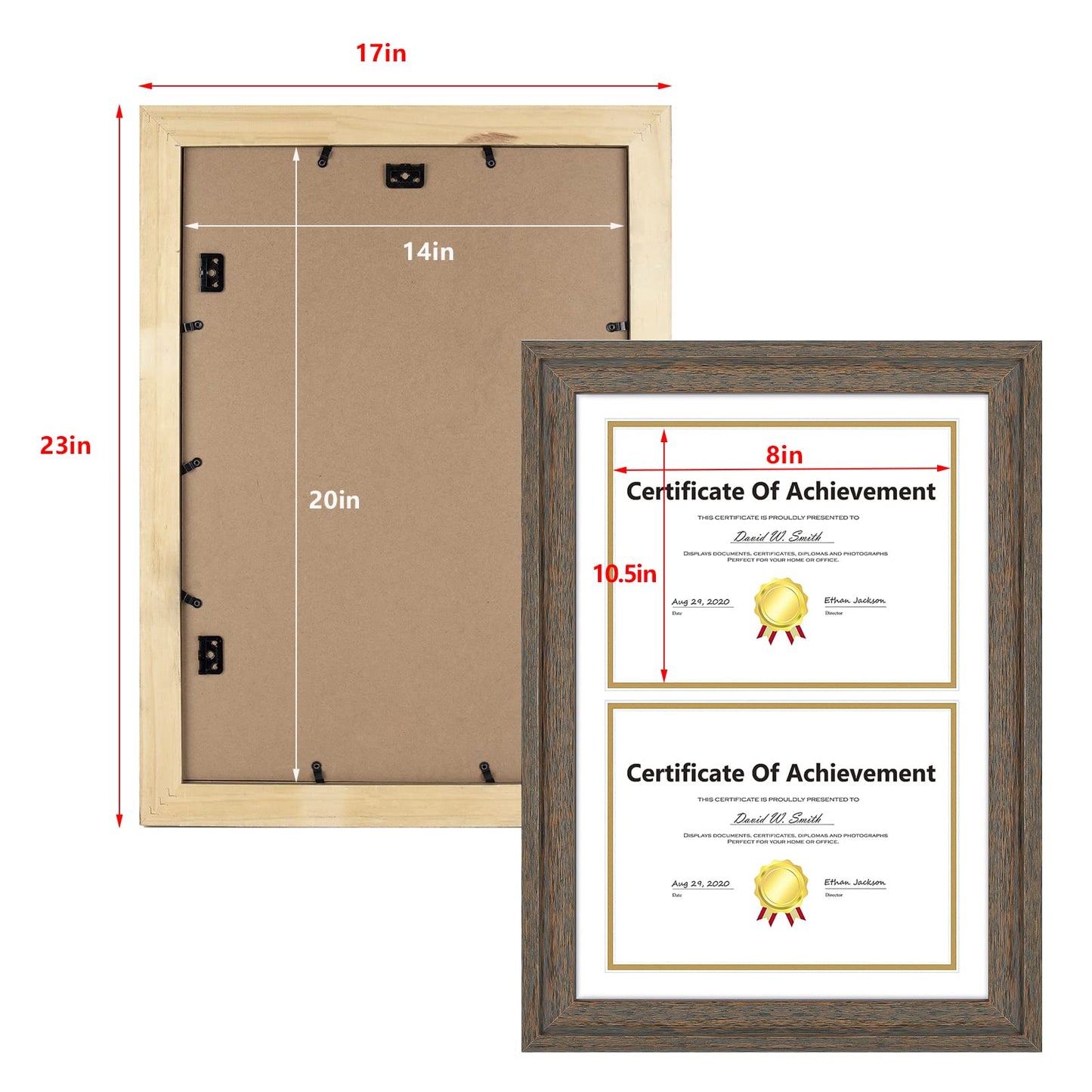 14x20 Double Diploma Frame, Black Frame to Display Double 8.5x11 Document, Solid Wood & Tempered Glass Protection